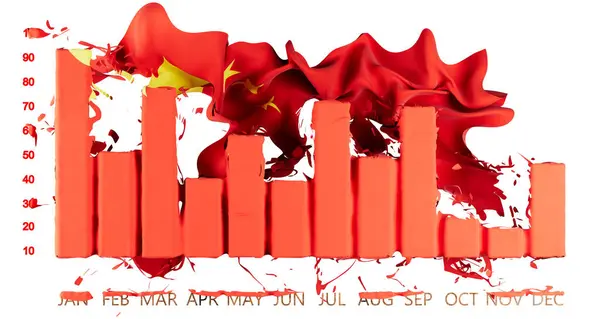 Artistic Interpretation China Flag Rippling Red Bar Chart Representing Economic — Stock Photo, Image