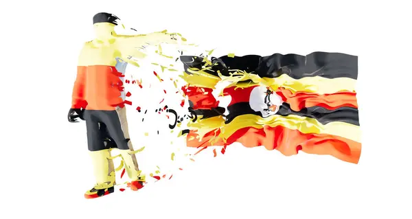 Stock image An abstract human figure seamlessly blended with the vibrant colors of the Uganda flag, symbolizing national pride, unity, and cultural identity.