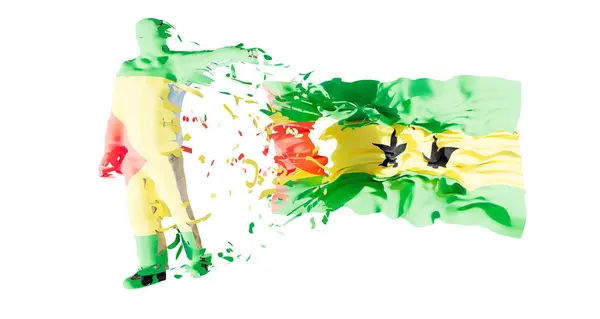 stock image An abstract depiction of a human figure seamlessly blended with the flowing colors of the Tom and Principe flag, symbolizing national pride, unity, and cultural identity.