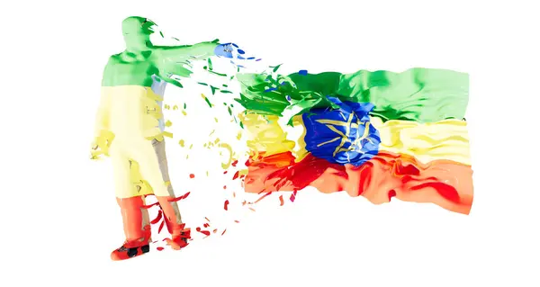 stock image A vibrant abstract artwork depicting a human figure merging into the colors and design of the Ethiopia flag. The fluid and dynamic composition highlights artistic creativity and national pride