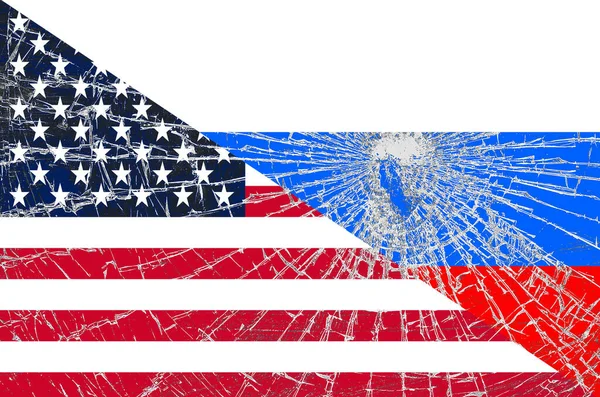 Russian flag with the cracks. Bad relationships with countries