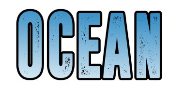 Ocean, blue text on the white
