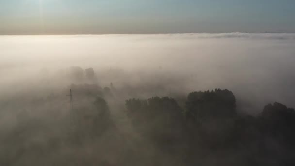 Hermosa Niebla Mañana Sol Por Encima Niebla Vista Aérea — Vídeos de Stock
