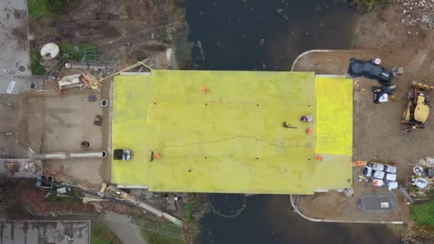 Bridge River Repair Construction Works Aerial View — 비디오