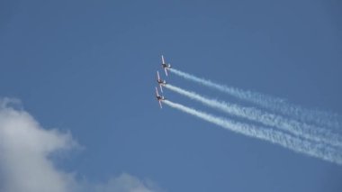 Spor uçaklarının profesyonel pilotları gökyüzünde numaralar gösteriyor. Bulut ve Litvanya 'nın izlerini bırakıyorlar.