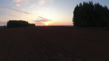 Yeni ekilmiş buğday tarlasında gün doğumu, zaman aşımı