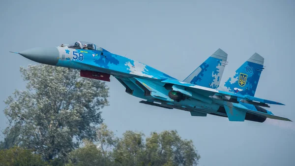 Radom Polen August 2017 Kampfflugzeuge Der Ukrainischen Luftwaffe Fliegen Über — Stockfoto