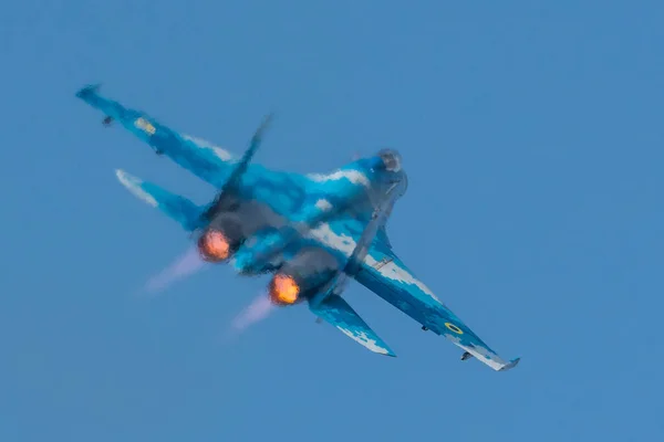 Radom Poland Αυγουστου 2017 Ουκρανικά Μαχητικά Πετούν Πάνω Από Αεροδρόμιο — Φωτογραφία Αρχείου