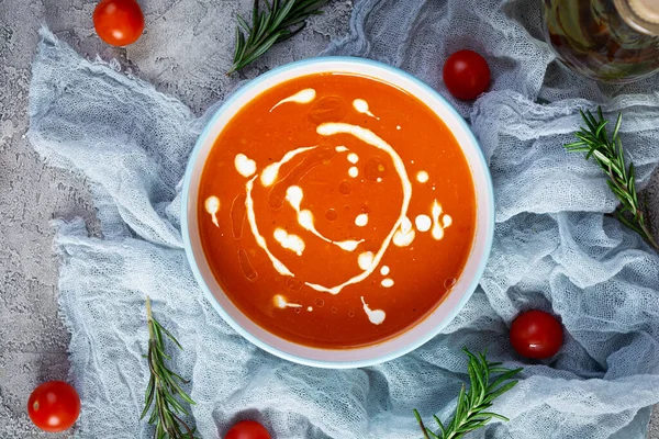 Krim Sup Tomat Dan Lada Sup Tomat Panas Dalam Mangkuk Stok Lukisan  