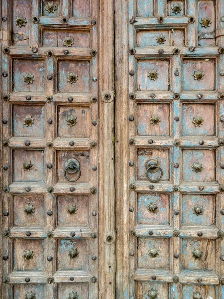 Старая Дверная Ручка Больших Деревянных Воротах Китайском Стиле Местная Деревня — стоковое фото