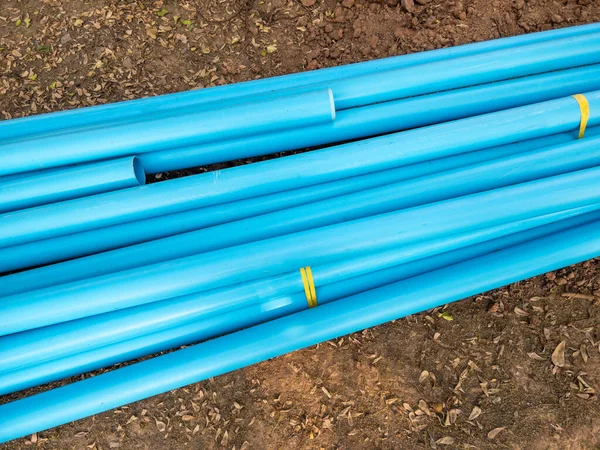 New Pvc Pipe Pile Construction Site Preparation Water Supply System — Stock Photo, Image