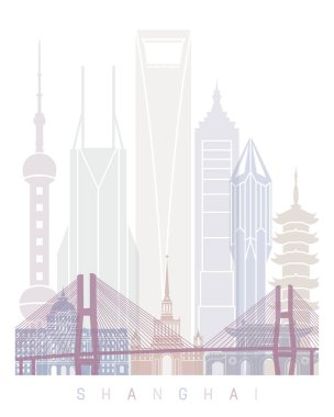 SHANGHAI Skyline posteri pastel renkli.
