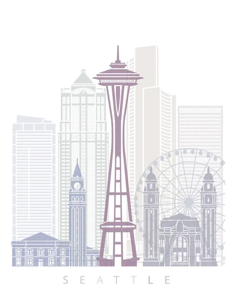 Seattle Skyline Poster Pastelkleur Rechtenvrije Stockfoto's