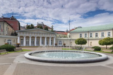 Vilnius, Litvanya 13 AĞUSTOS 2023. Başkanlık Sarayı Arazisi, çeşmeli meydan. 