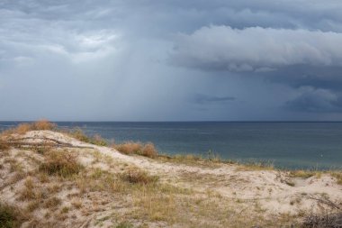 Neringa yarımadası, kum, sahil ve fırtına. Litvanya