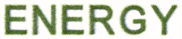 Begreppet Eller Konceptuell Grön Gräsmatta Gräs Bildar Ordet Energi Isolerad — Stockfoto