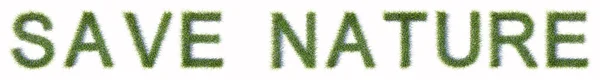 概念或概念绿色草坪草形成保存自然文本隔离在白色背景 3D生态和环境 养护和可持续增长的说明性隐喻 — 图库照片