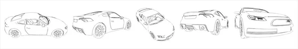 Vector Conceptual Set Collection Urban Sport Car Sketches Different Perspectives — Stock Vector