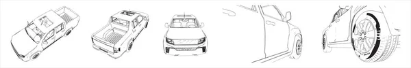 Vector Conceptuele Set Van Een Offroad Auto Schetsen Vanuit Verschillende — Stockvector