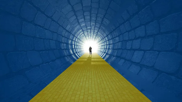 Concept Tunnel Conceptuel Bleu Jaune Les Couleurs Drapeau Ukrainien Avec — Photo
