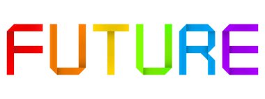 Vector kavramı veya kavramsal kağıt origami yazı tipi beyaz arka planda izole edilmiş FUTURE sözcüğünü oluşturan eğitim, umut, rüya, görme, büyüme, başarı ve mutluluk metaforu