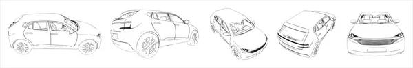 Concepção Conjunto Conceitual Carro Urbano Esboça Partir Diferentes Perspectivas Ilustração — Fotografia de Stock