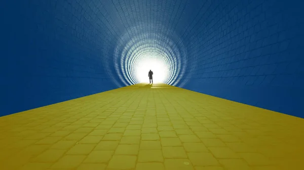 Concept Tunnel Conceptuel Bleu Jaune Les Couleurs Drapeau Ukrainien Avec — Photo
