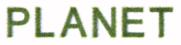 Koncepcja Lub Konceptualny Zielony Trawnik Tworząc Słowo Planet Izolowane Białym — Zdjęcie stockowe