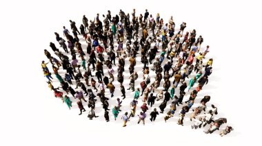 Kavramsal kavramsal geniş insan topluluğunun yalvaran bulut işaretini oluşturduğunu düşünün. 3 boyutlu iletişim metaforu, çevrimiçi konuşma, sohbet, internet tartışması