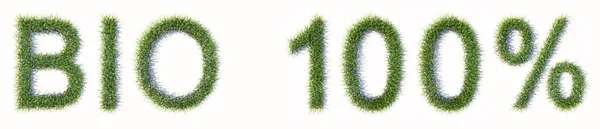 Концепция Концептуальный Зеленый Газон Травы Образуя Слово Bio 100 Белом — стоковое фото