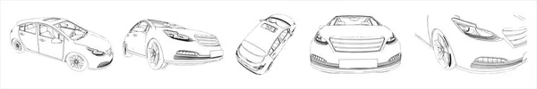 Vektor Konceptuell Uppsättning Eller Samling Urban Bil Skisser Från Olika — Stock vektor