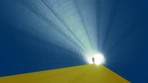 Concept Conceptuele Blauwe Gele Tunnel Oekraïense Vlag Kleuren Met Een — Stockfoto