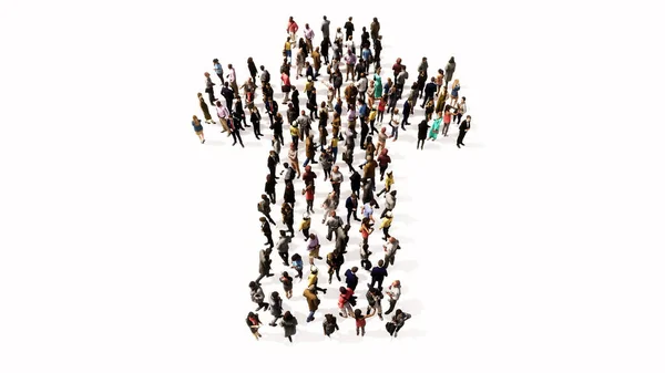 Концепция Концептуальная Большая Община Людей Формирующих Образ Религиозного Христианского Креста — стоковое фото