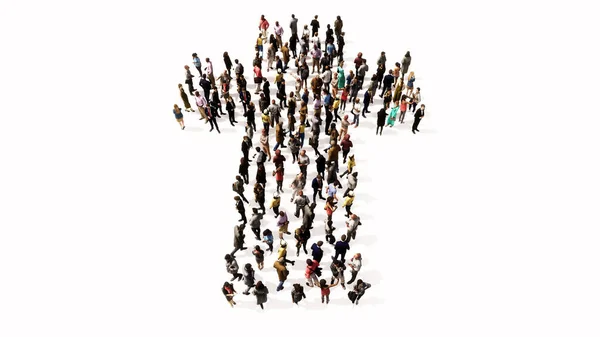 Concept Conceptual Large Community People Forming Image Religious Christian Cross — Stock Photo, Image