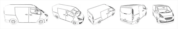 Concept Conceptual Set Urban Bus Sketches Different Perspectives Illustration Metaphor — Stock Photo, Image