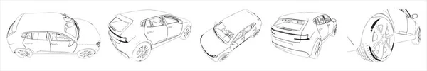 Vector Conceptual Set Collection Urban Car Sketches Different Perspectives Metaphor — Stock Vector