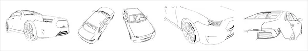 Vectorconceptual Set Collection Urban Car Sketches Different Perspectives Metaphor Transportation — Image vectorielle