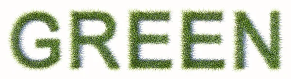 Beyaz Arka Planda Yeşil Kelimeyi Oluşturan Kavramsal Kavramsal Yeşil Çimen — Stok fotoğraf