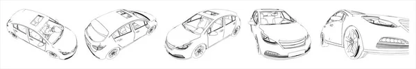 Vektor Konceptuell Uppsättning Eller Samling Urban Bil Skisser Från Olika — Stock vektor