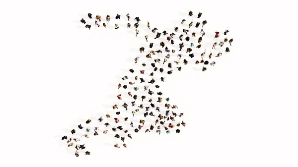 Концепция Концептуальное Большое Сообщество Людей Формирующих Образ Бегуна Белом Фоне — стоковое фото