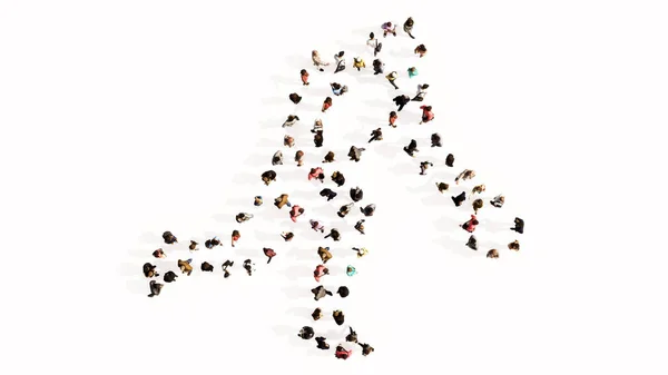 Концепция Концептуальное Большое Сообщество Людей Формирующих Образ Баскетболиста Белом Фоне — стоковое фото