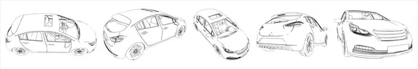 Konzept Oder Konzeptionelles Set Eines Urbanen Autos Skizziert Aus Verschiedenen — Stockfoto