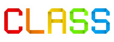 CLASS kelimesini oluşturan kavramsal veya kavramsal kağıt origami yazı tipi beyaz arkaplanda izole edilmiştir. Okul, eğitim, merak, yaratıcılık, hayal gücü ve bilgi için bir metafor olarak 3d illüstrasyon