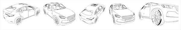 Kentsel Bir Otomobilin Vektör Kümesi Veya Koleksiyonu Farklı Perspektiflerden Çizimler — Stok Vektör