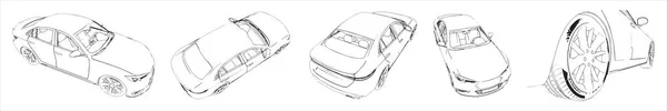 Concept Conceptual Set Urban Car Sketches Different Perspectives Illustration Metaphor — Stock Photo, Image