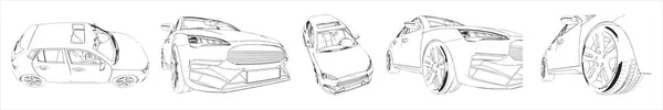 Концепция Концептуальный Набор Набросков Городских Автомобилей Разных Точек Зрения Иллюстрация — стоковое фото