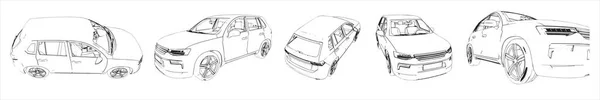 Vector Conceptual Set Collection Urban Car Sketches Different Perspectives Metaphor — Stock Vector