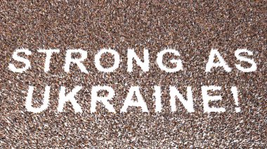 STRONG 'u UKRAINE mesajı olarak oluşturan insanların kavramsal ya da kavramsal topluluğu. Güç, dayanıklılık, vatanseverlik, kararlılık, cesaret, motivasyon ve mücadele ruhu için 3D metaforu