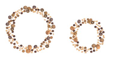 Concept or conceptual set of pastry delicious products forming the font O. 3d illustration metaphor for education, school, agriculture, traditional and rustic, organic, healthy and natural.