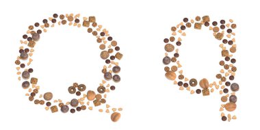 Concept or conceptual set of pastry delicious products forming the font Q. 3d illustration metaphor for education, school, agriculture, traditional and rustic, organic, healthy and natural.